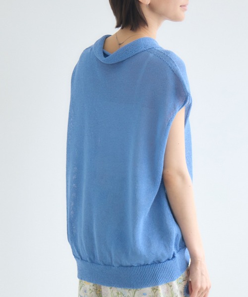 KATHARINE ROSS（キャサリンロス）の「【KATHARINE ROSS】7G和紙フレンチスリーブスキッパーポロ襟ニット（ニット/セーター・レディース・オフホワイト/ライトブルー/イエロー・FREE）」の9枚目の写真