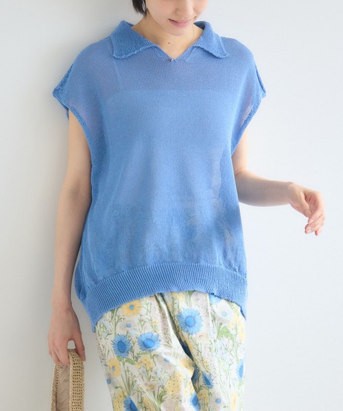 KATHARINE ROSS（キャサリンロス）の「【KATHARINE ROSS】7G和紙フレンチスリーブスキッパーポロ襟ニット（ニット/セーター・レディース・オフホワイト/ライトブルー/イエロー・FREE）」の7枚目の写真