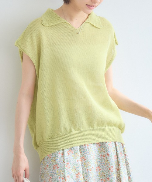 KATHARINE ROSS（キャサリンロス）の「【KATHARINE ROSS】7G和紙フレンチスリーブスキッパーポロ襟ニット（ニット/セーター・レディース・オフホワイト/ライトブルー/イエロー・FREE）」の14枚目の写真