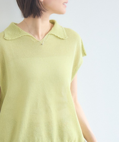 KATHARINE ROSS（キャサリンロス）の「【KATHARINE ROSS】7G和紙フレンチスリーブスキッパーポロ襟ニット（ニット/セーター・レディース・オフホワイト/ライトブルー/イエロー・FREE）」の15枚目の写真