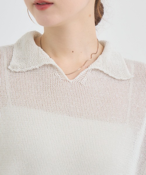KATHARINE ROSS（キャサリンロス）の「【KATHARINE ROSS】7G和紙フレンチスリーブスキッパーポロ襟ニット（ニット/セーター・レディース・オフホワイト/ライトブルー/イエロー・FREE）」の20枚目の写真