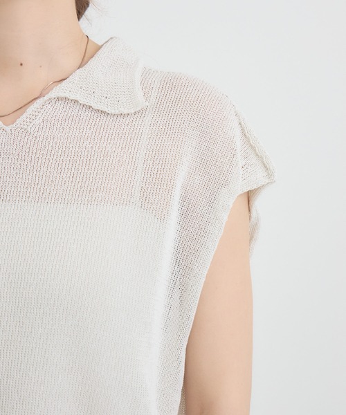 KATHARINE ROSS（キャサリンロス）の「【KATHARINE ROSS】7G和紙フレンチスリーブスキッパーポロ襟ニット（ニット/セーター・レディース・オフホワイト/ライトブルー/イエロー・FREE）」の21枚目の写真