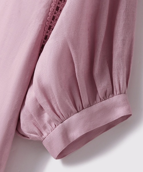 ONEP STAR(ワンピスター)の「レース切替パフ袖半袖ブラウス(シャツ/ブラウス・レディース・ピンク・LARGE/X-LARGE/MEDIUM)」の2枚目の写真