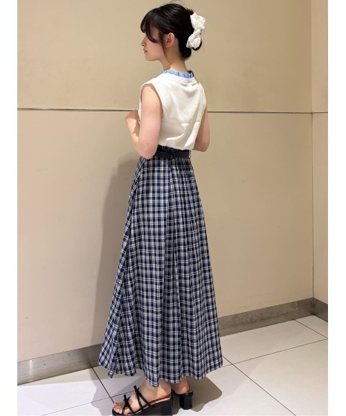 REDYAZEL(レディアゼル)の「チェックノースリーブシャツ×フレアロングスカートセットアップ(セットアップ・レディース・ベージュ系その他/ブルー系その他/パープル系その他・FREE)」の14枚目の写真