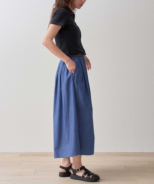 laulea(ラウレア)の「合皮細ベルト付 デニムロングスカウチョ(デニムパンツ・レディース・ブルー/ネイビー・M/L)」の11枚目の写真