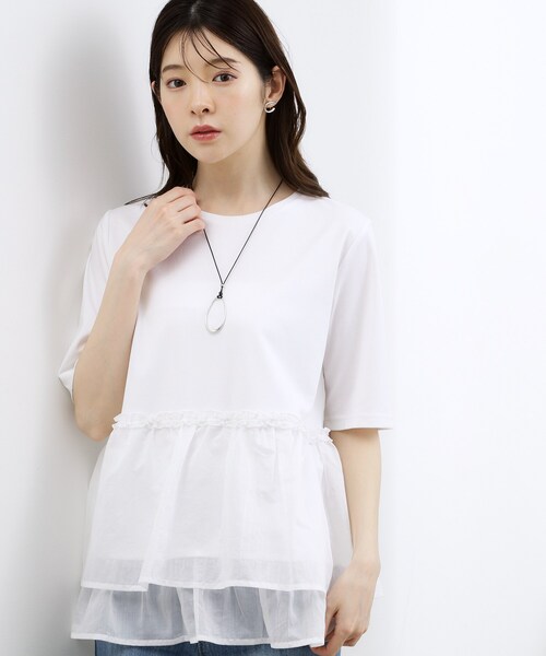 grove(グローブ)の「【体型カバー】INせず決まる、ウエストシアーフリルTシャツ(Tシャツ/カットソー・レディース・ブラック/オフホワイト/ホワイト系5・02/03/04/05/01)」の2枚目の写真