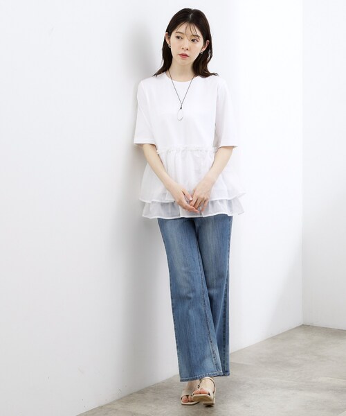 grove(グローブ)の「【体型カバー】INせず決まる、ウエストシアーフリルTシャツ(Tシャツ/カットソー・レディース・ブラック/オフホワイト/ホワイト系5・02/03/04/05/01)」の19枚目の写真