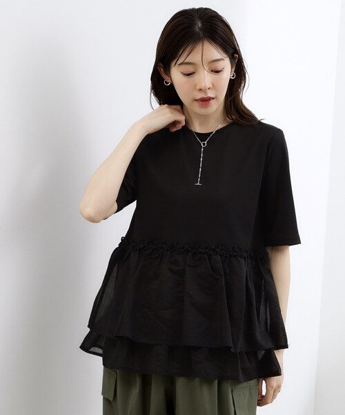 grove(グローブ)の「【体型カバー】INせず決まる、ウエストシアーフリルTシャツ(Tシャツ/カットソー・レディース・ブラック/オフホワイト/ホワイト系5・02/03/04/05/01)」の17枚目の写真
