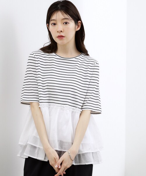 grove(グローブ)の「【体型カバー】INせず決まる、ウエストシアーフリルTシャツ(Tシャツ/カットソー・レディース・ブラック/オフホワイト/ホワイト系5・02/03/04/05/01)」の13枚目の写真