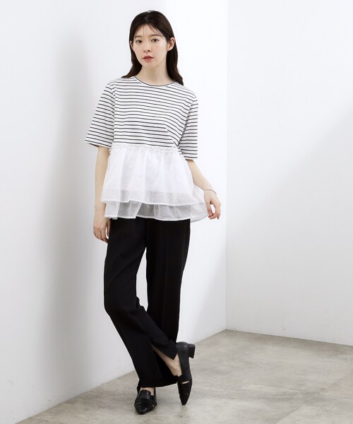 grove(グローブ)の「【体型カバー】INせず決まる、ウエストシアーフリルTシャツ(Tシャツ/カットソー・レディース・ブラック/オフホワイト/ホワイト系5・02/03/04/05/01)」の12枚目の写真