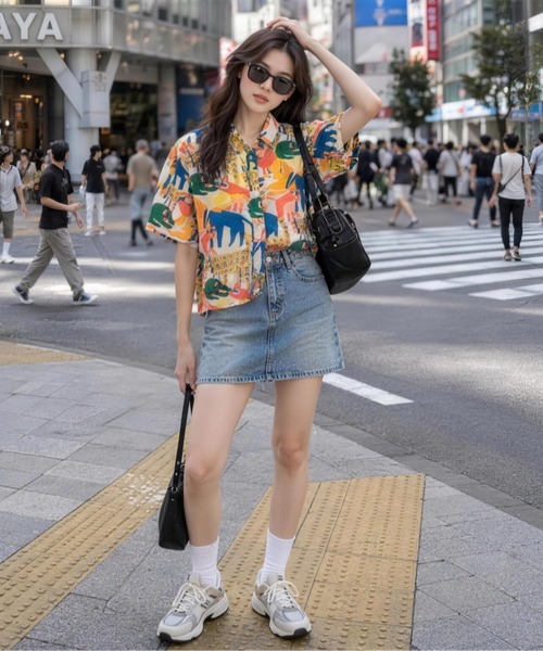 KONVINI（コンビニ）の「北欧テキスタイル アニマルアート クロップド 総柄シャツ（シャツ/ブラウス・レディース・ホワイト・FREE）」の5枚目の写真