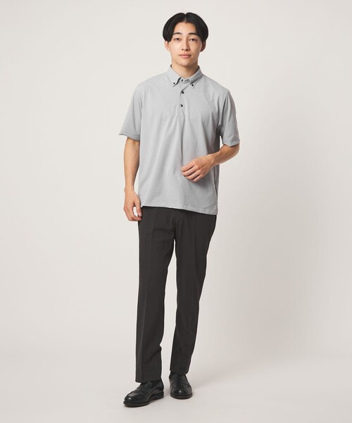 green label relaxing(グリーンレーベルリラクシング)の「プライムフレックス ドット メッシュ ボタンダウン ビズポロ ポロシャツ -ストレッチ・吸水速乾・通気性-(ポロシャツ・メンズ・ネイビー/ライトグレー/ダークブラウン/ダークグレー・L/S/M/XL)」の9枚目の写真