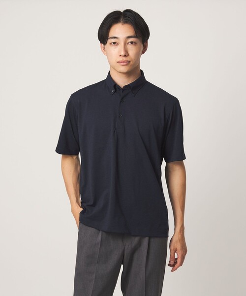 green label relaxing(グリーンレーベルリラクシング)の「プライムフレックス ドット メッシュ ボタンダウン ビズポロ ポロシャツ -ストレッチ・吸水速乾・通気性-(ポロシャツ・メンズ・ネイビー/ライトグレー/ダークブラウン/ダークグレー・L/S/M/XL)」の15枚目の写真