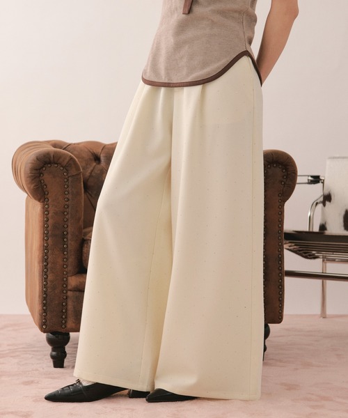 セール】line stone wide pants / ラインストーンワイドパンツ