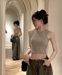 【EIZZ/アイズ】カップ付き バックオープン ショート丈 アメリカンスリーブ タンクトップ