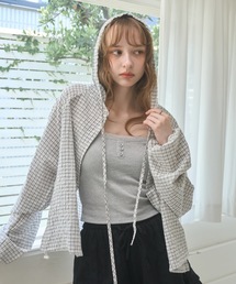チェック柄サマーフーディシャツ/Checkered hoodie