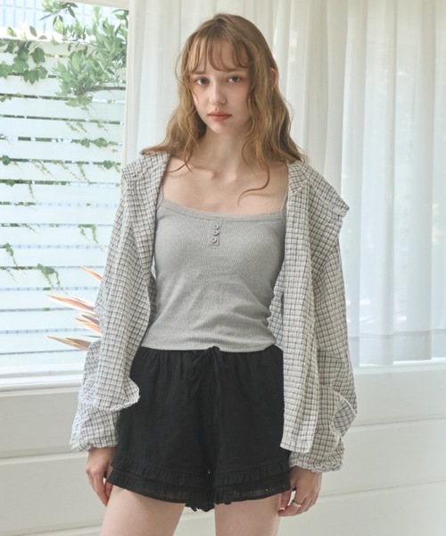 Birthday room（バースデイルーム）の「チェック柄サマーフーディシャツ/Checkered hoodie（パーカー・レディース・ネイビー/ホワイト・FREE）」の6枚目の写真