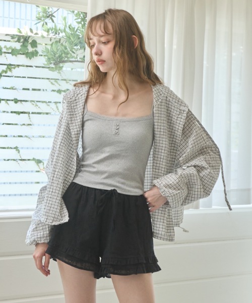 Birthday room（バースデイルーム）の「チェック柄サマーフーディシャツ/Checkered hoodie（パーカー・レディース・ネイビー/ホワイト・FREE）」の11枚目の写真
