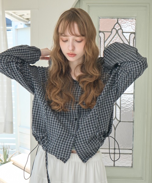 Birthday room（バースデイルーム）の「チェック柄サマーフーディシャツ/Checkered hoodie（パーカー・レディース・ネイビー/ホワイト・FREE）」の14枚目の写真
