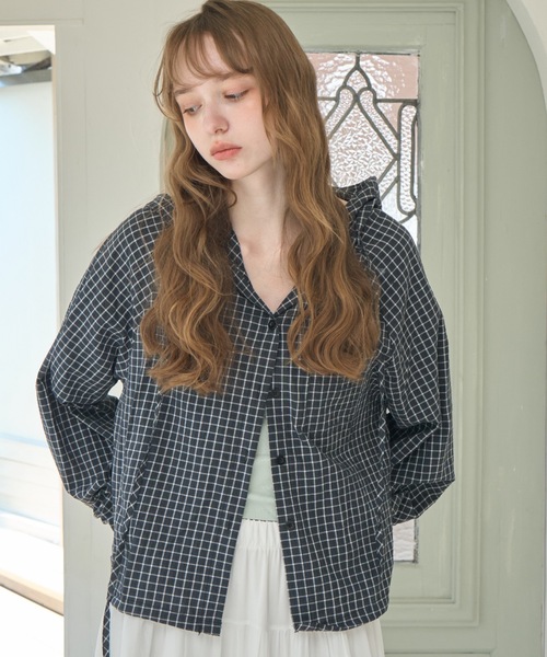 Birthday room（バースデイルーム）の「チェック柄サマーフーディシャツ/Checkered hoodie（パーカー・レディース・ネイビー/ホワイト・FREE）」の15枚目の写真
