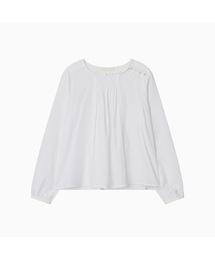 SMOCKED SHIRRING BLOUSE, WHITE