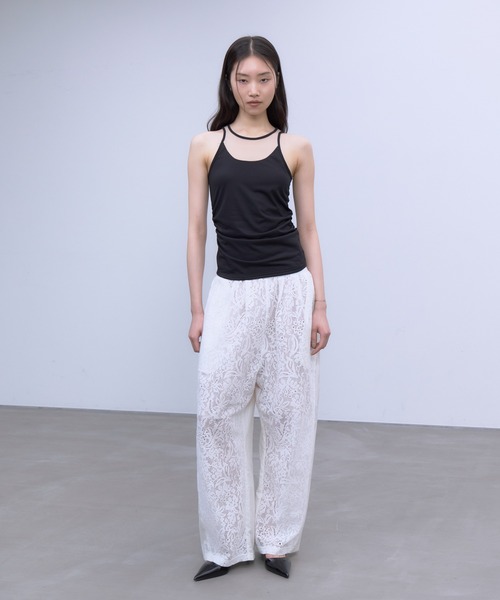 THINGS THAT MATTER(シングス ザット マター)の「【ZOZOTOWN別注商品】SIDE GATHERED SLEEVELESS TOPS / サイド ギャザード スリーブレス トップス(タンクトップ・レディース・ホワイト/ブラック×ベージュ/ブラック・FREE)」の4枚目の写真