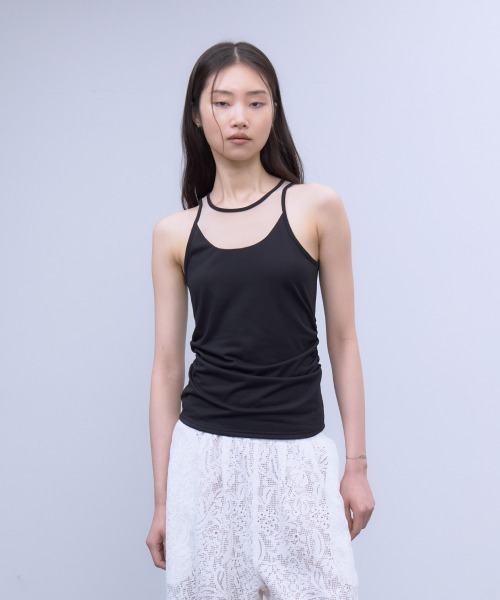 THINGS THAT MATTER(シングス ザット マター)の「【ZOZOTOWN別注商品】SIDE GATHERED SLEEVELESS TOPS / サイド ギャザード スリーブレス トップス(タンクトップ・レディース・ホワイト/ブラック×ベージュ/ブラック・FREE)」の5枚目の写真