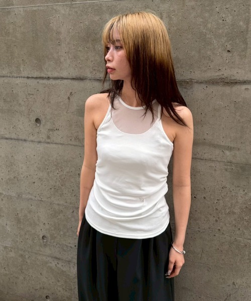 THINGS THAT MATTER(シングス ザット マター)の「【ZOZOTOWN別注商品】SIDE GATHERED SLEEVELESS TOPS / サイド ギャザード スリーブレス トップス(タンクトップ・レディース・ホワイト/ブラック×ベージュ/ブラック・FREE)」の9枚目の写真