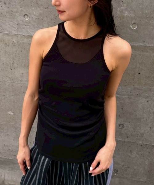 THINGS THAT MATTER(シングス ザット マター)の「【ZOZOTOWN別注商品】SIDE GATHERED SLEEVELESS TOPS / サイド ギャザード スリーブレス トップス(タンクトップ・レディース・ホワイト/ブラック×ベージュ/ブラック・FREE)」の6枚目の写真