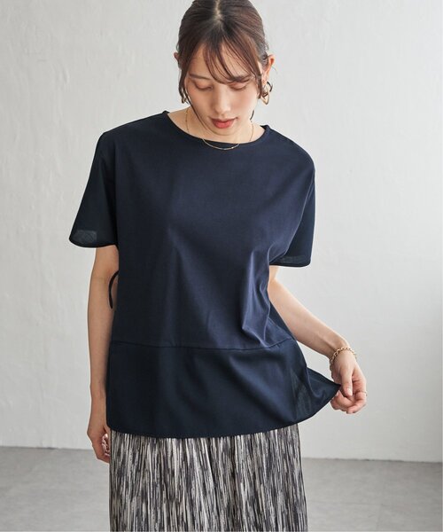 ikka(イッカ)の「【接触冷感/親子コーデ】異素材切り替えドロストプルオーバー(ニット/セーター・レディース・ネイビー/グレイッシュベージュ/レンガ/ブラウン系その他・M/L)」の5枚目の写真