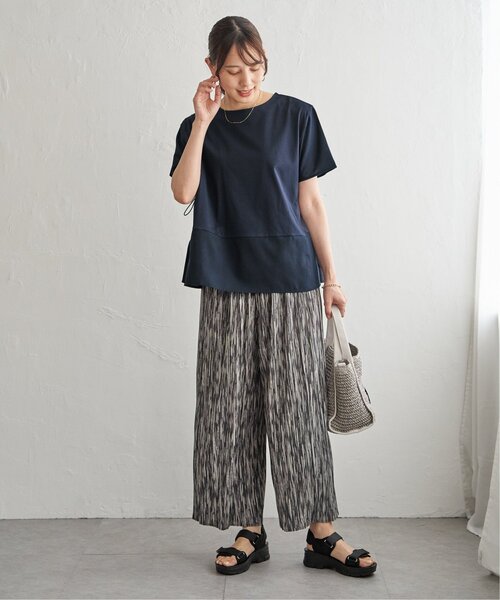 ikka(イッカ)の「【接触冷感/親子コーデ】異素材切り替えドロストプルオーバー(ニット/セーター・レディース・ネイビー/グレイッシュベージュ/レンガ/ブラウン系その他・M/L)」の6枚目の写真