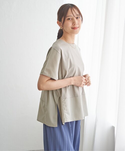 ikka(イッカ)の「【接触冷感/親子コーデ】異素材切り替えドロストプルオーバー(ニット/セーター・レディース・ネイビー/グレイッシュベージュ/レンガ/ブラウン系その他・M/L)」の15枚目の写真