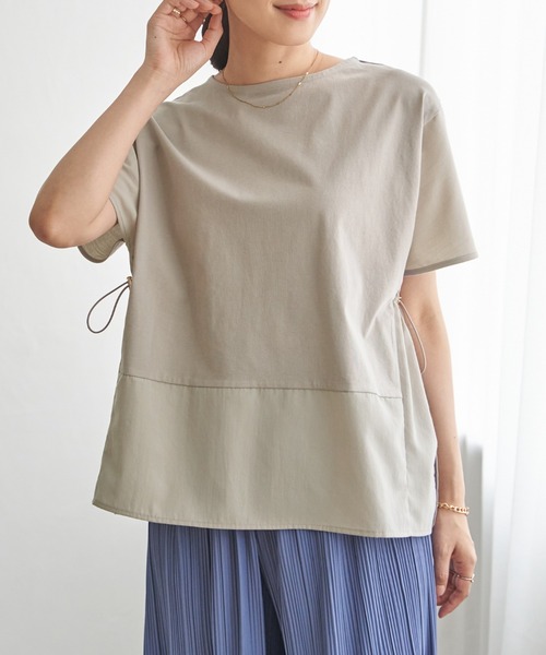ikka(イッカ)の「【接触冷感/親子コーデ】異素材切り替えドロストプルオーバー(Tシャツ/カットソー・レディース・ネイビー/グレイッシュベージュ/レンガ/ブラウン系その他・M/L/S)」の3枚目の写真