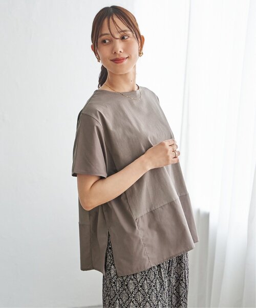 ikka(イッカ)の「【接触冷感/親子コーデ】異素材切り替えドロストプルオーバー(Tシャツ/カットソー・レディース・ネイビー/グレイッシュベージュ/レンガ/ブラウン系その他・M/L/S)」の14枚目の写真