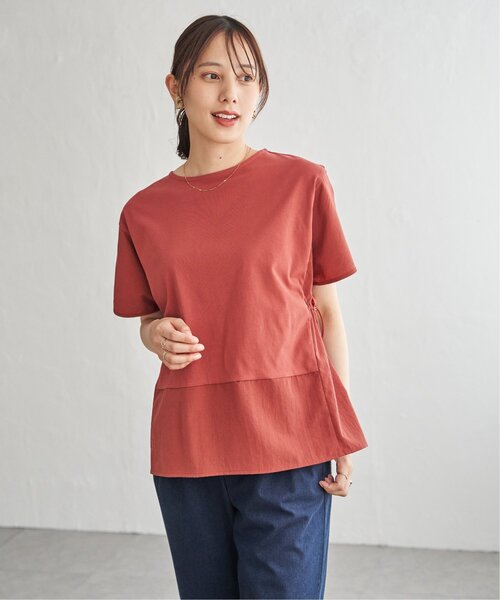 ikka(イッカ)の「【接触冷感/親子コーデ】異素材切り替えドロストプルオーバー(Tシャツ/カットソー・レディース・ネイビー/グレイッシュベージュ/レンガ/ブラウン系その他・M/L/S)」の12枚目の写真
