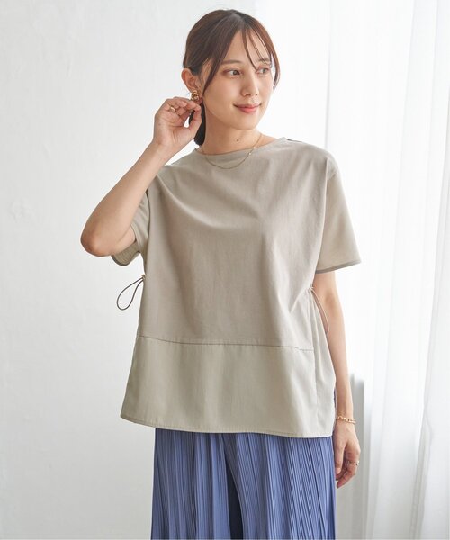 ikka(イッカ)の「【接触冷感/親子コーデ】異素材切り替えドロストプルオーバー(Tシャツ/カットソー・レディース・ネイビー/グレイッシュベージュ/レンガ/ブラウン系その他・M/L/S)」の13枚目の写真
