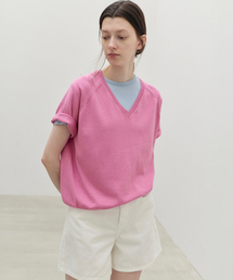 Fresh Cotton V-Neck Knit - BubbleGum Pink