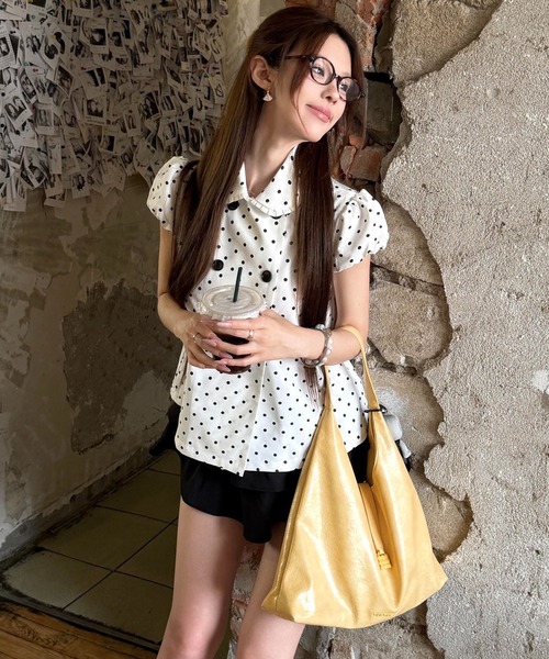 gossip!ロサンゼルス(ゴシップロサンゼルス)の「【Y2Kガーリー】 レトロドット柄フラットカラーシャツ(Tシャツ/カットソー・レディース・ドット・M/S)」の5枚目の写真