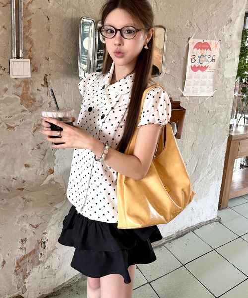 gossip!ロサンゼルス(ゴシップロサンゼルス)の「【Y2Kガーリー】 レトロドット柄フラットカラーシャツ(Tシャツ/カットソー・レディース・ドット・M/S)」の6枚目の写真