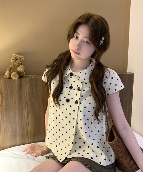 gossip!ロサンゼルス(ゴシップロサンゼルス)の「【Y2Kガーリー】 レトロドット柄フラットカラーシャツ(Tシャツ/カットソー・レディース・ドット・M/S)」の10枚目の写真
