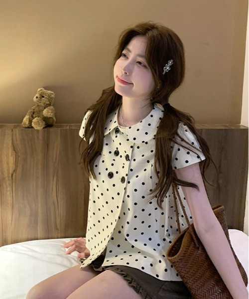 gossip!ロサンゼルス(ゴシップロサンゼルス)の「【Y2Kガーリー】 レトロドット柄フラットカラーシャツ(Tシャツ/カットソー・レディース・ドット・M/S)」の11枚目の写真