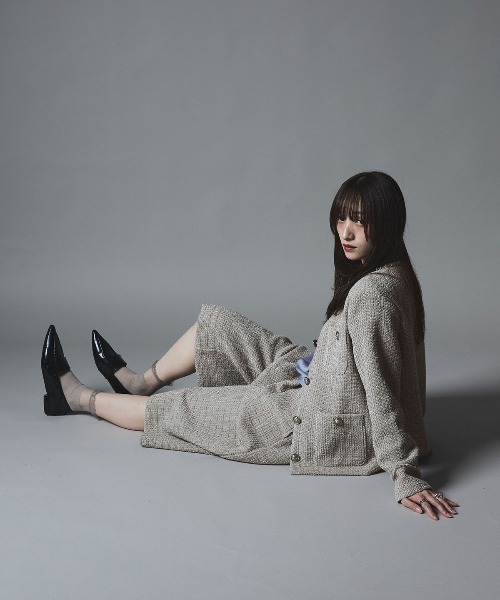 W:Huku(フーク)の「ウールミックス ツイード ノーカラー ジャケット / Wool-Blend Tweed Collarless Jacket(ノーカラージャケット・レディース・ライトグレー・FREE)」の10枚目の写真