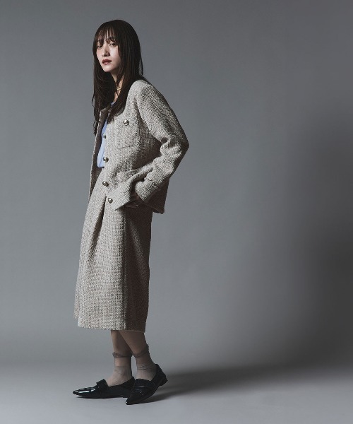 W:Huku(フーク)の「ウールミックス ツイード ノーカラー ジャケット / Wool-Blend Tweed Collarless Jacket(ノーカラージャケット・レディース・ライトグレー・FREE)」の15枚目の写真