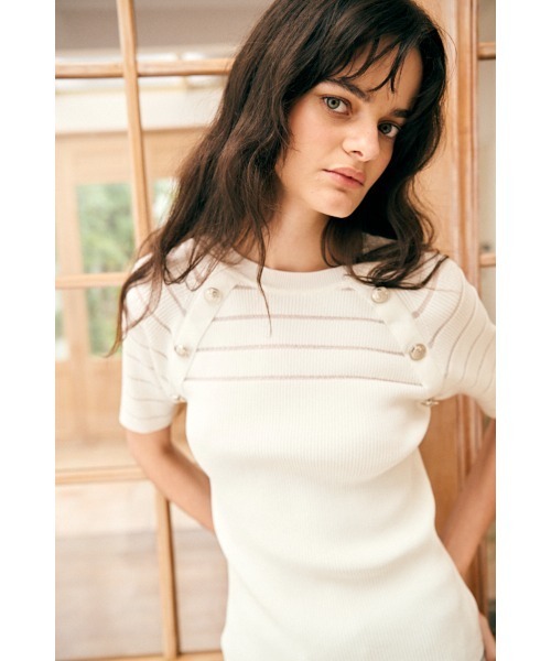 Estella.K(エステラケー)の「Becca Pullover シアーボーダーニットTOP(ニット/セーター・レディース・ピンク/オフホワイト/ライトブルー・FREE)」の2枚目の写真