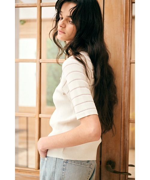 Estella.K(エステラケー)の「Becca Pullover シアーボーダーニットTOP(ニット/セーター・レディース・ピンク/オフホワイト/ライトブルー・FREE)」の6枚目の写真