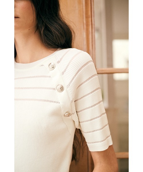 Estella.K(エステラケー)の「Becca Pullover シアーボーダーニットTOP(ニット/セーター・レディース・ピンク/オフホワイト/ライトブルー・FREE)」の7枚目の写真