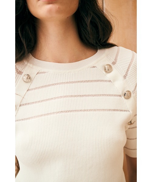Estella.K(エステラケー)の「Becca Pullover シアーボーダーニットTOP(ニット/セーター・レディース・ピンク/オフホワイト/ライトブルー・FREE)」の12枚目の写真