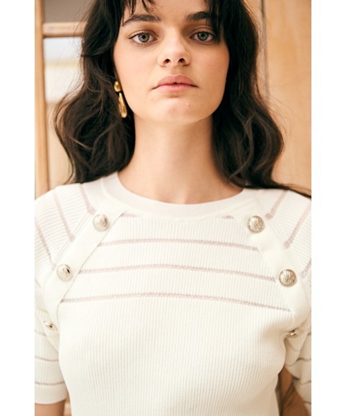 Estella.K(エステラケー)の「Becca Pullover シアーボーダーニットTOP(ニット/セーター・レディース・ピンク/オフホワイト/ライトブルー・FREE)」の8枚目の写真
