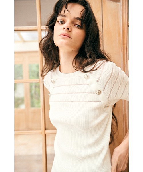 Estella.K(エステラケー)の「Becca Pullover シアーボーダーニットTOP(ニット/セーター・レディース・ピンク/オフホワイト/ライトブルー・FREE)」の5枚目の写真