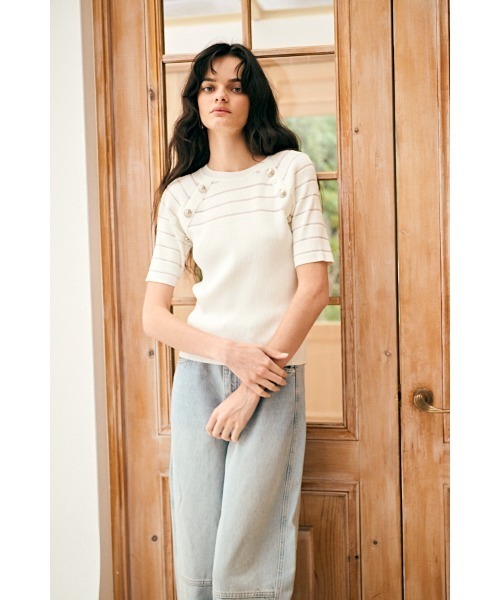 Estella.K(エステラケー)の「Becca Pullover シアーボーダーニットTOP(ニット/セーター・レディース・ピンク/オフホワイト/ライトブルー・FREE)」の10枚目の写真